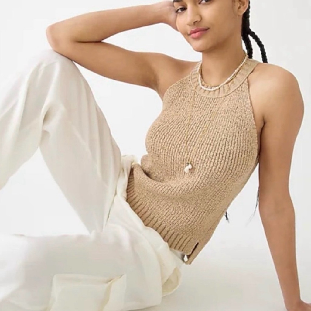 Sleeveless Knit Halter Top - Beige